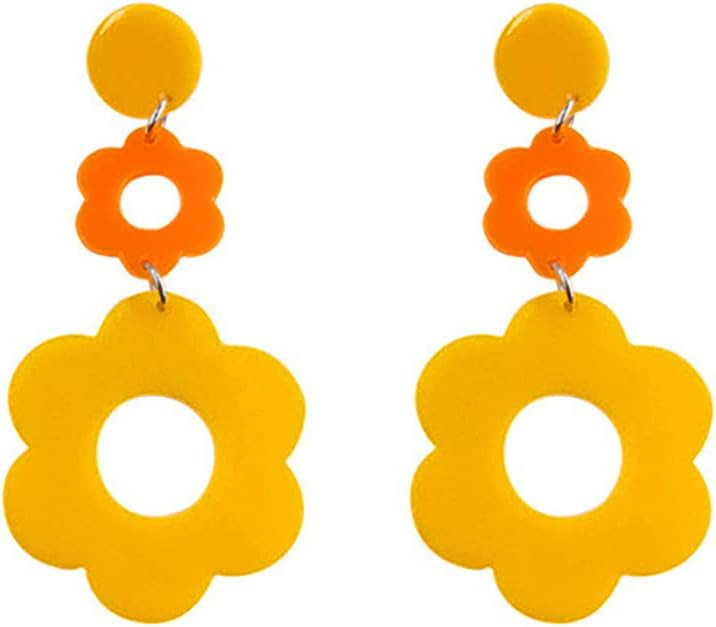 Acrylic Flower Earrings for Women,Double Daisy Floral Drop Earrings,Y2k Yellow Flowers 60/70s Acc... | Amazon (US)