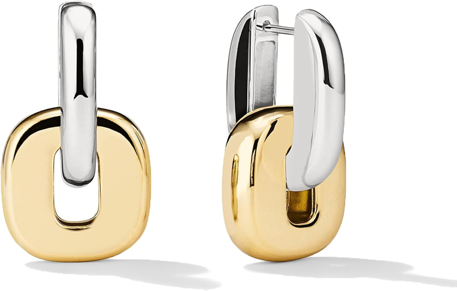 NOKMIT Chunky Hoop Earrings for Women, Trendy 14K Gold Silver Tone Bold Geometric Paperclip Link ... | Amazon (US)