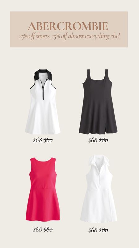 Rounded up some of my favorite YPB athletic dresses from the Abercrombie sale! 

Get 15% off almost everything and 25% off shorts, plus an additional 15% off shorts with code: AFSHORTS.

Abercrombie sale, athletic dresses on sale, spring fitness style, athleisure, pilates, walking, pickleball, spring trends



#LTKsalealert #LTKstyletip 

#LTKActive