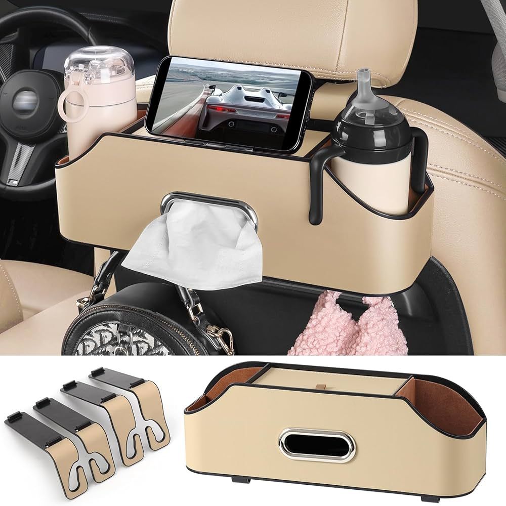 Car Rear Backseat Extra Multifunctional Drink Cup Holder Organizers with Tissue Storage Box Organ... | Amazon (US)