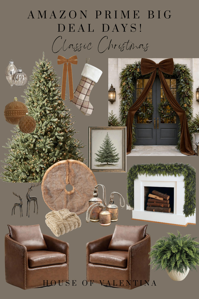 This is the kind of Christmas I dream about! Warm, cozy, classic, and completely timeless. I’m loving all the rich chocolate browns mixed with evergreen, soft plaids, vintage-inspired details, warm leather, and layers and layers of greenery.

Amazon Prime Big Deal Days has me finding way too many good things, and these pieces are SO GOOD. That oversized velvet bow over the front door? The stockings? The cozy textures? I’m ready to decorate the entire house right now!

I love creating a Christmas home that feels collected and beautiful, but still incredibly cozy and inviting!  

 #LTKSeasonal #LTKHome #LTKSaleAlert