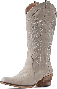 IUV Cowboy Boots For Women Western Cowgirl Boots with Chunky Heel Mid Calf Snip Toe Ideal for low... | Amazon (US)