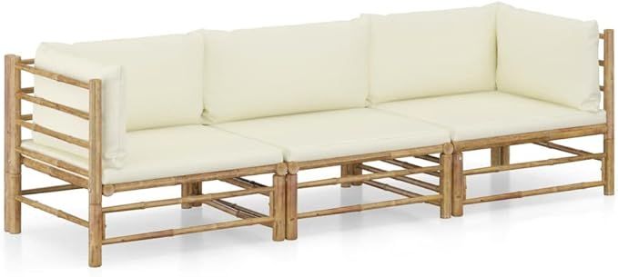 vidaXL Patio Lounge Set 3 Piece with Cream White Cushions Garden Outdoor Balcony Backyard Terrace... | Amazon (US)