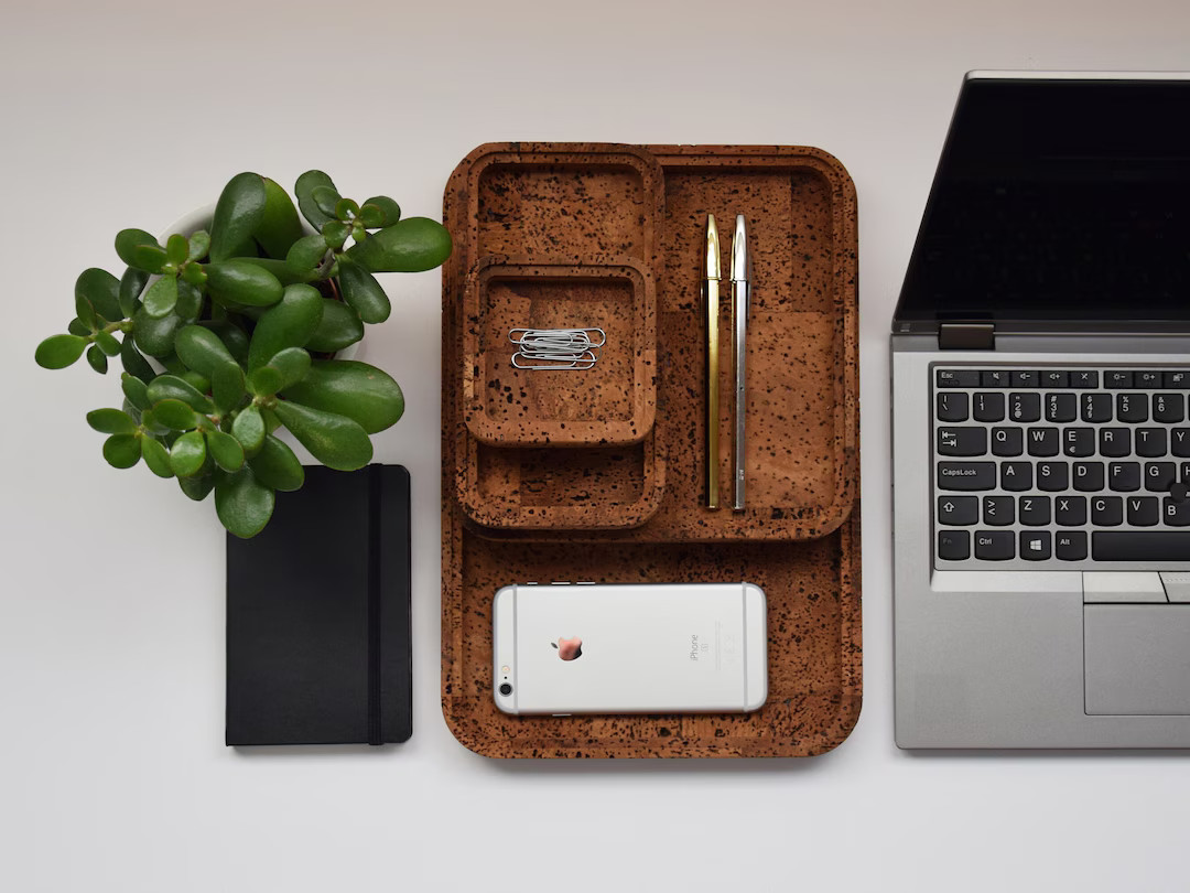 Natural Cork Office Tray Set, Stackable Desk Organizer | Etsy (US)