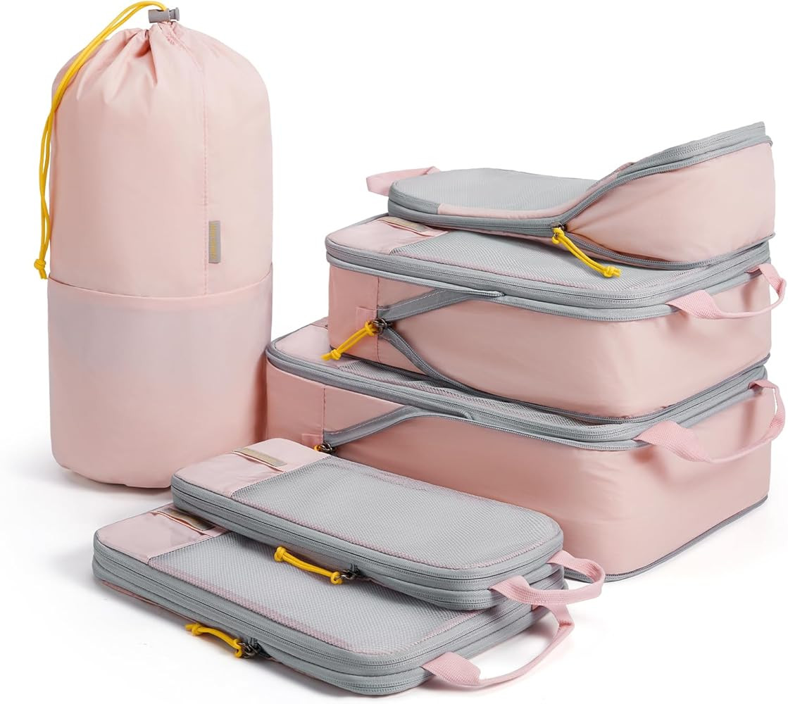 BAGSMART Compression Packing Cubes for Suitcases & Backpack, 6 Set Travel Organisers Bags with La... | Amazon (UK)