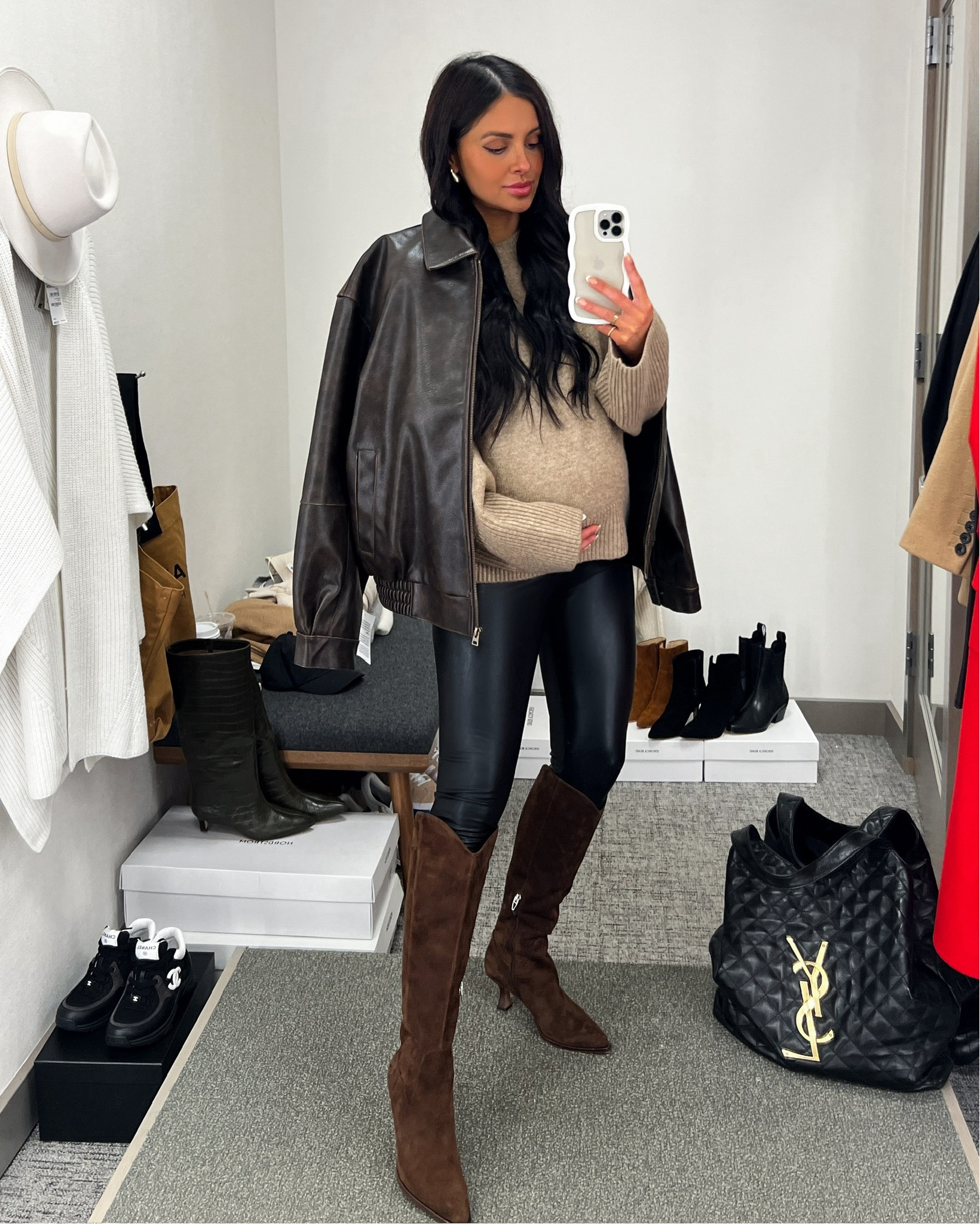 Nordstrom anniversary sale outfit / NSALE style picks
Topshop bomber jacket 
Halogen beige sweater 
Commando faux leather leggings on sale 
Dolce vita suede knee high boots  

#LTKShoeCrush #LTKxNSale #LTKFindsUnder100
