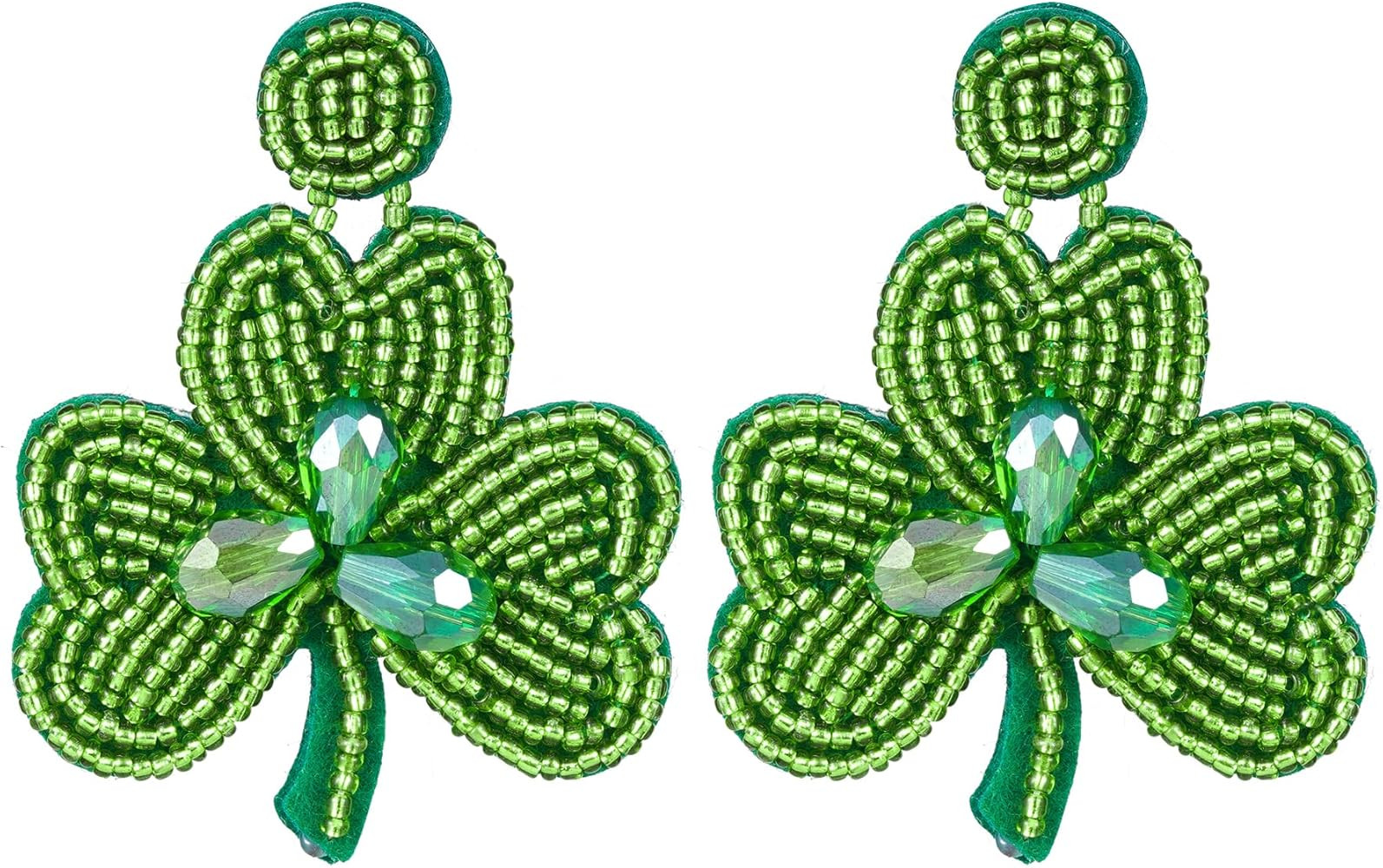 St. Patrick's Day Earrings for Women Handmade Beaded Clover Earring Hat Drop Dangle Earrings Iris... | Amazon (US)