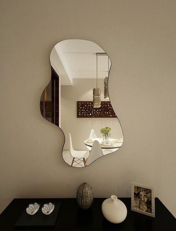 Black Asymmetrical Wavy Mirror for Wall, Irregular Mirror, Aesthetic Mirror Home Decor, Modern Mi... | Etsy (US)