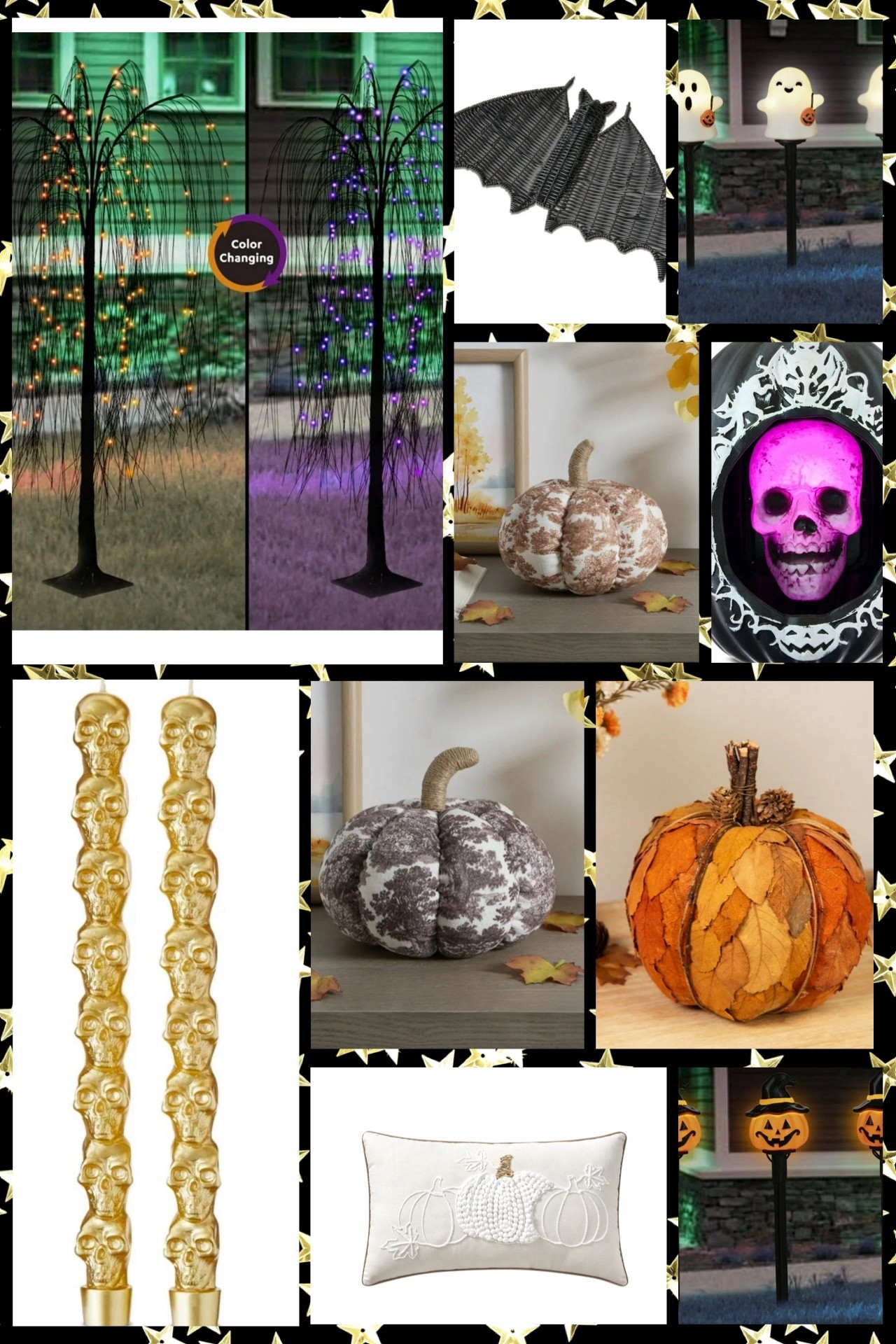 🎃👻 Spooky season is here, and Walmart has the best affordable Halloween + fall decor finds to make your home festive inside and out! Whether you’re going for cozy harvest vibes or spooky glam, these pieces are perfect for layering into your porch, living room, or entryway.

🕯 Favorites featured:
	•	🌳 Color-changing willow tree for a glowing yard statement
	•	🦇 Woven bat tabletop decor – chic + subtle spooky touch
	•	🎃 Pumpkin + ghost path marker lights for a glowing walkway
	•	💀 Gold skull taper candles – luxe gothic vibe
	•	💜 Blow mold pumpkin with LED skeleton – bold + fun centerpiece
	•	🍂 Fall harvest pumpkins (leaf, toile, and velvet styles!)
	•	🖤 Seasonal throw pillows + doormats from My Texas House to tie it all together

All of these Walmart finds are super budget-friendly (most under $20!) and ship free, so you can deck out your home without overspending.

✨ Style tip: mix cozy neutral pumpkins with glowing Halloween accents to keep your home festive all season long, from early fall through spooky October nights.

#HalloweenDecor #FallDecor #WalmartFinds #BudgetFriendlyDecor #SpookySeason

#LTKHome #LTKFindsUnder100 #LTKFindsUnder50