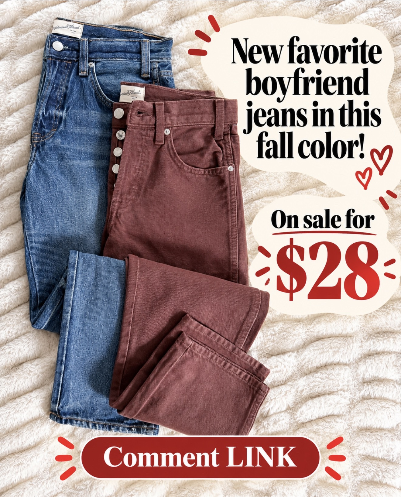 My new favorite boyfriend jeans in the prettiest fall color—and they’re on sale for only $28! 😍 Such an easy way to make a basic outfit feel instantly more fall.

#LTKSaleAlert #LTKOver40 #LTKootd