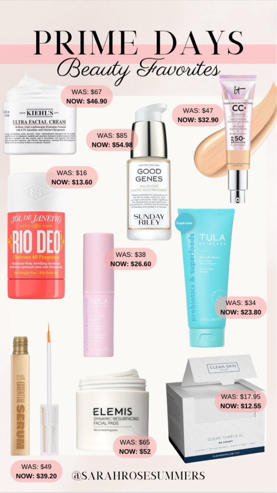 Amazon Prime Day! Beauty Favs! Kiehls Facial Cream. Sunday Riley All in One Lactic Acid Treatment. It Cosmetics CC Full Coverage Foundation. Tula face cleaner. Tula Rose Glow & Get It. My favorite Sol De Janeiro aluminum free deodorant. Elemis facial pads. Clean skin club clean towels. Babe Lash Essential Serum. 

#LTKSaleAlert #LTKBeauty