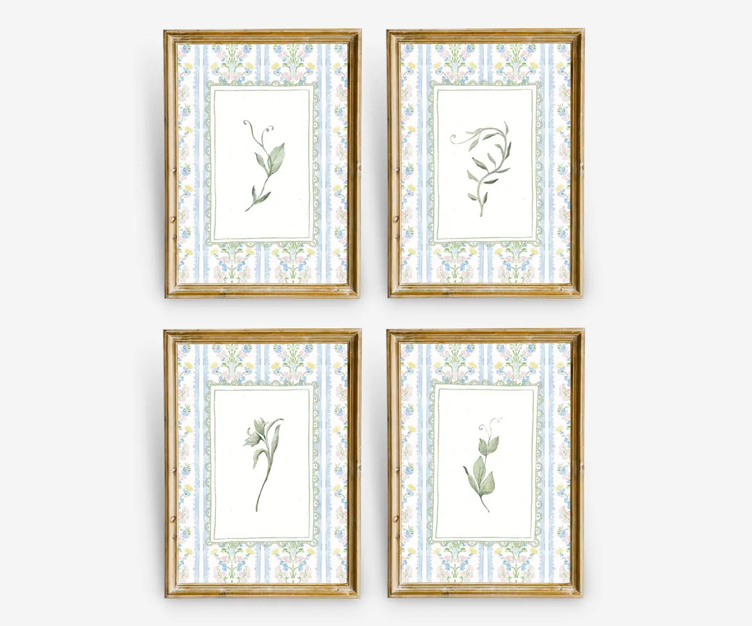 Green Floral Nursery Print Set of 4, Botanical Cottagecore Girl Room Decor (Digital Download) | Etsy (US)