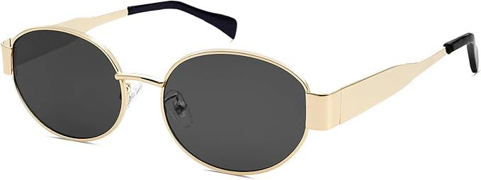 Retro Oval Sunglasses for Women Trendy Fashion Designer Shades Vintage 90s Style Classic Gold Sun... | Amazon (US)