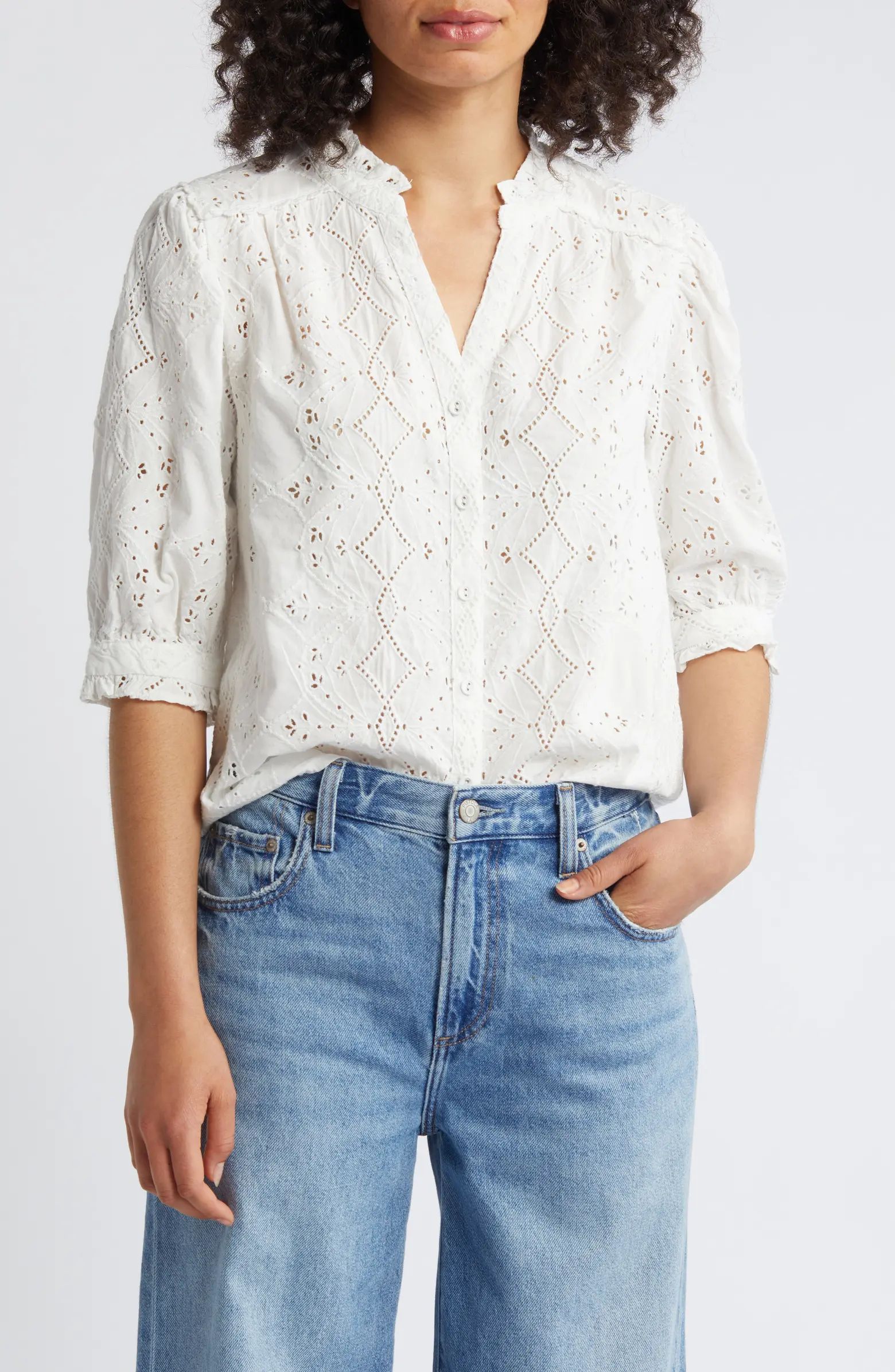 Wit & Wisdom Embroidered Eyelet Button-Up Shirt | Nordstrom | Nordstrom