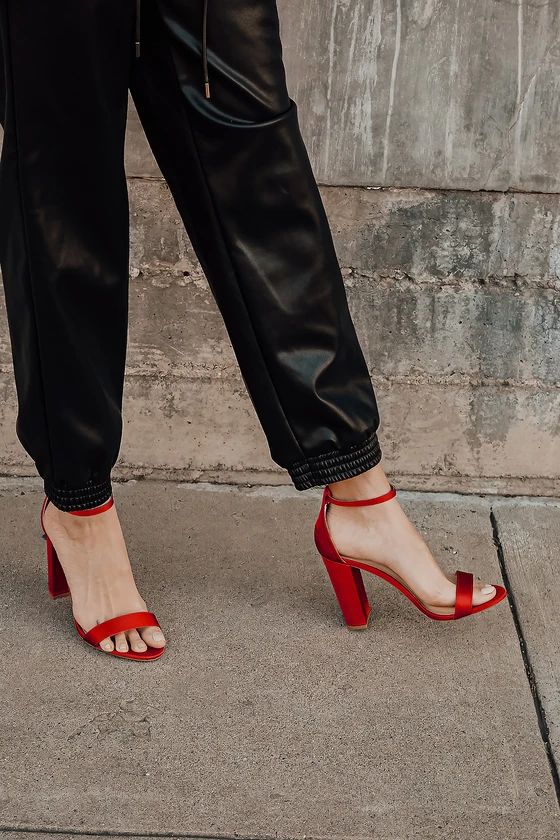 Taylor Red Satin Ankle Strap Heels | Lulus (US)