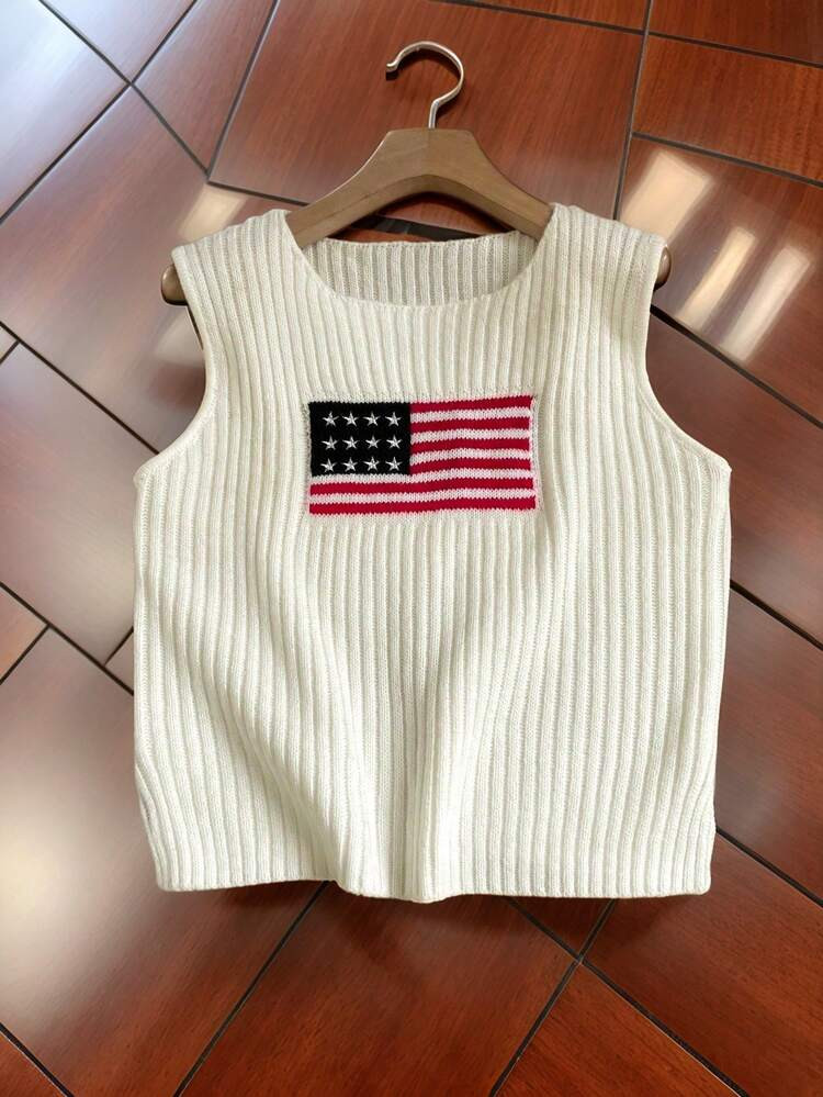 Vibrant Flag Pattern Crew  Casual Ribbed Design | SHEIN
