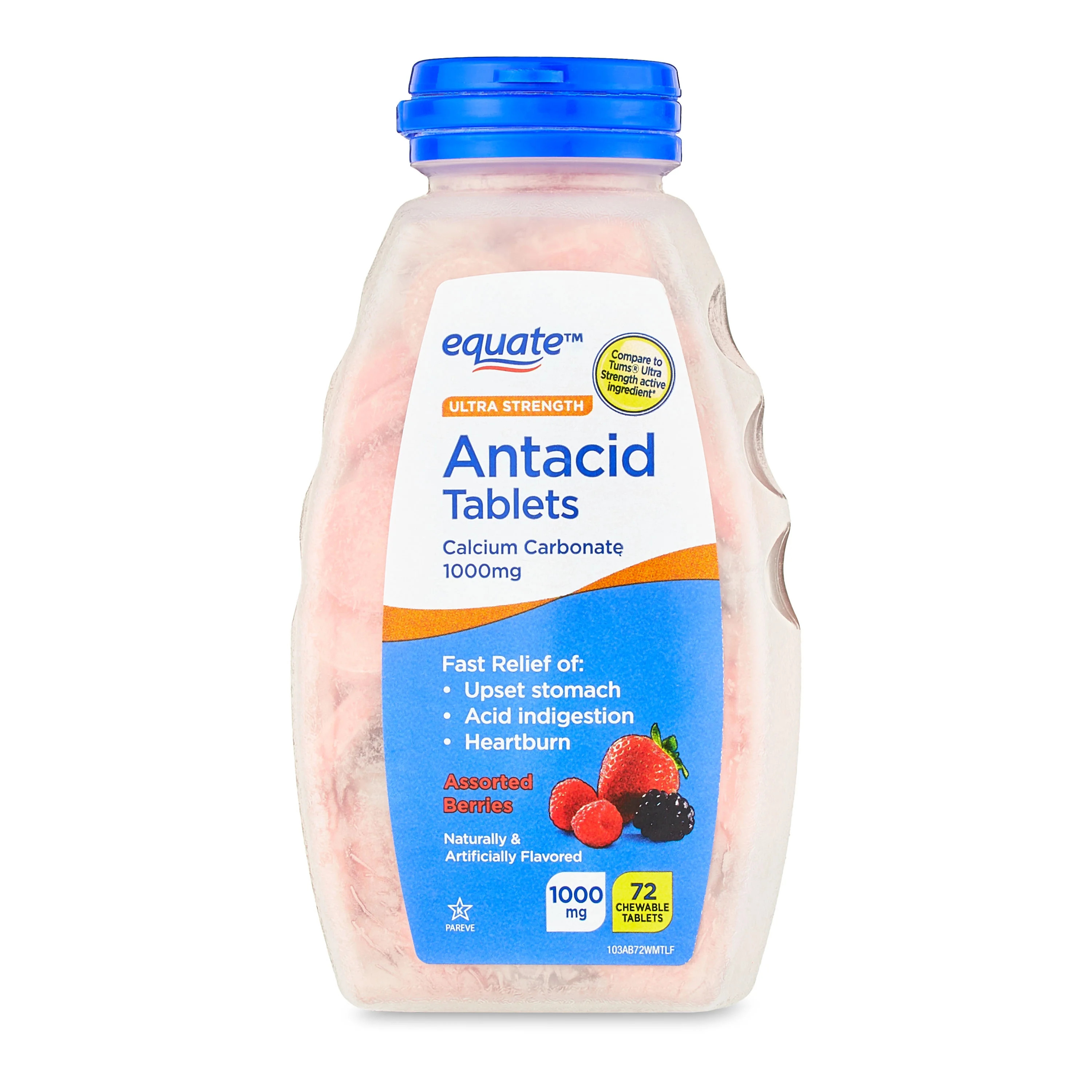 Equate Ultra Strength Antacid Chewable Tablets, Assorted Berries Flavor, 1000 mg, 72 Count | Walmart (US)