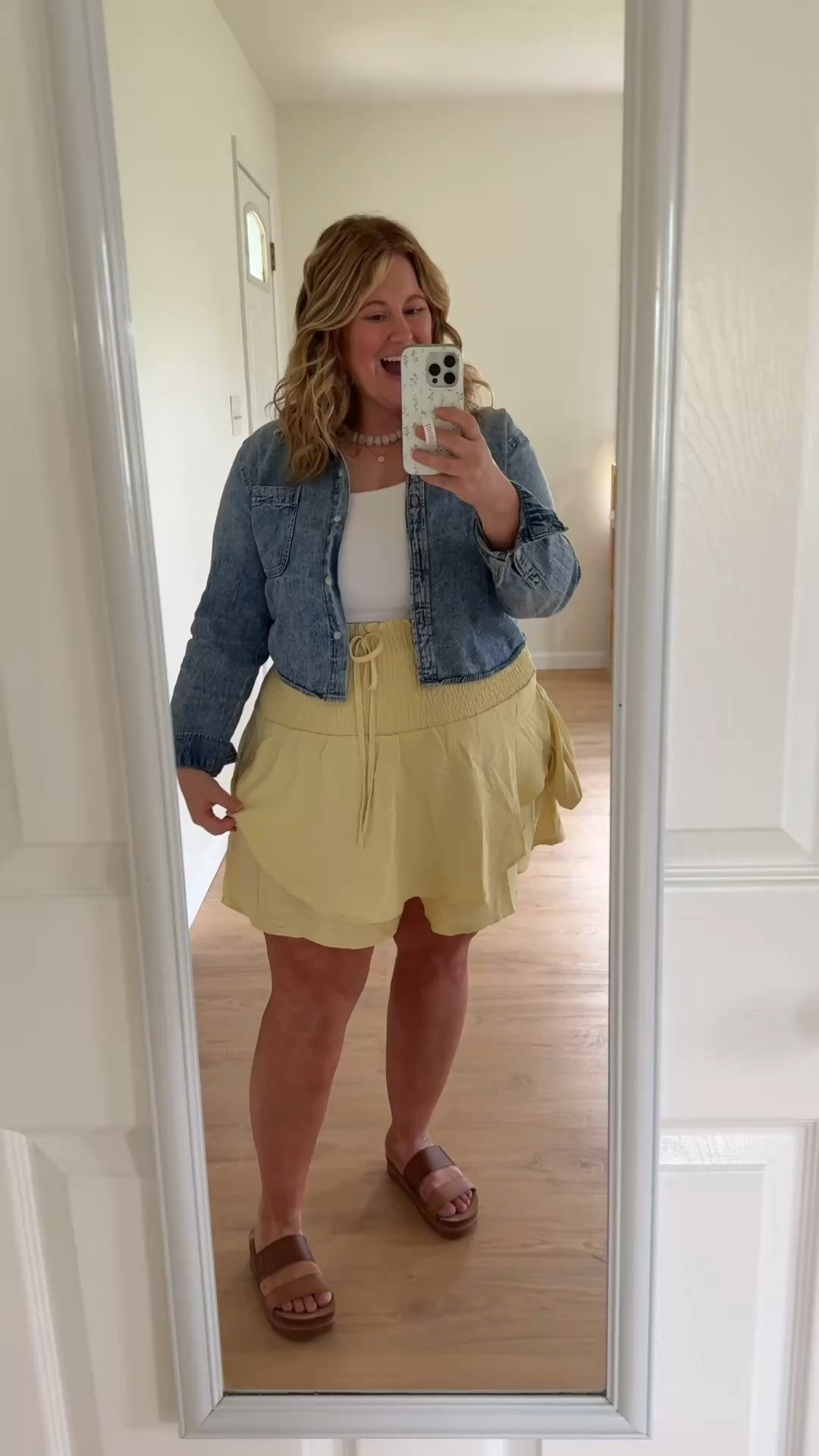 Postpartum outfit / This skirt is soo good! The front panel hides my belly and it’s actually a skort! Denim shirt is older so linked similar. Tank is an XL.

#LTKMidsize #LTKBump #LTKSeasonal
