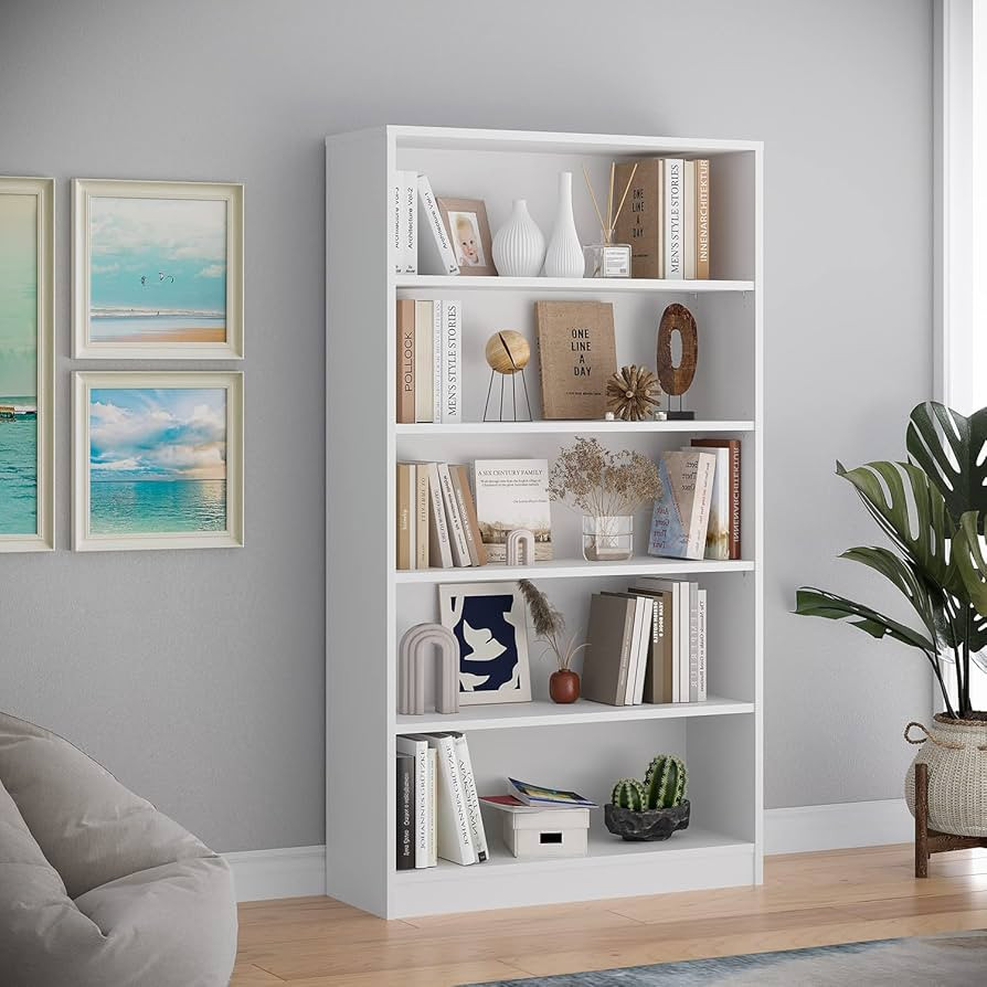 STARY 5 Shelf Bookcase White Tall Bookshelf for Bedroom 5 Tier Modern Wood Bookshelf 33" Wide 60"... | Amazon (US)