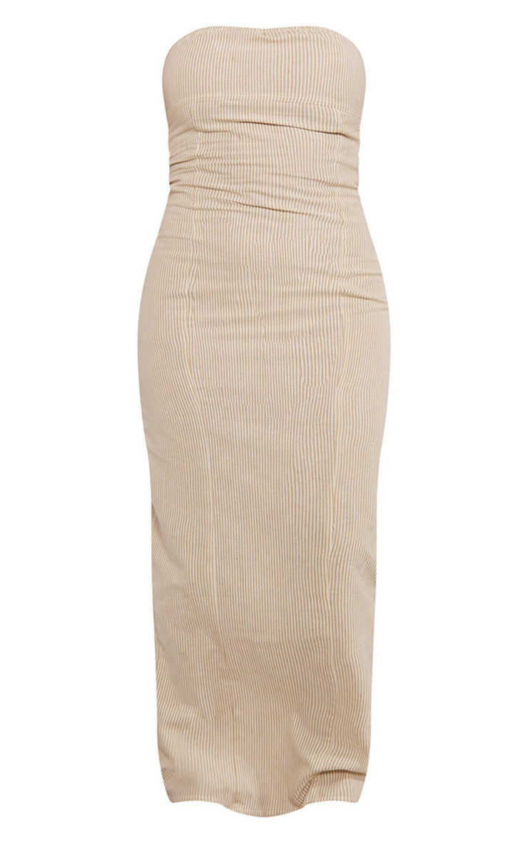 Stone Stripe Linen Look Bandeau Maxi Dress | PrettyLittleThing UK