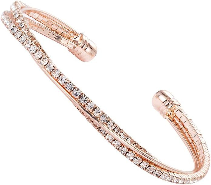 IDesign Valentine Day Gift Rhinestone Cuff Bracelet Bangle Sparkly Cute Bridesmaid Wedding jewelr... | Amazon (US)