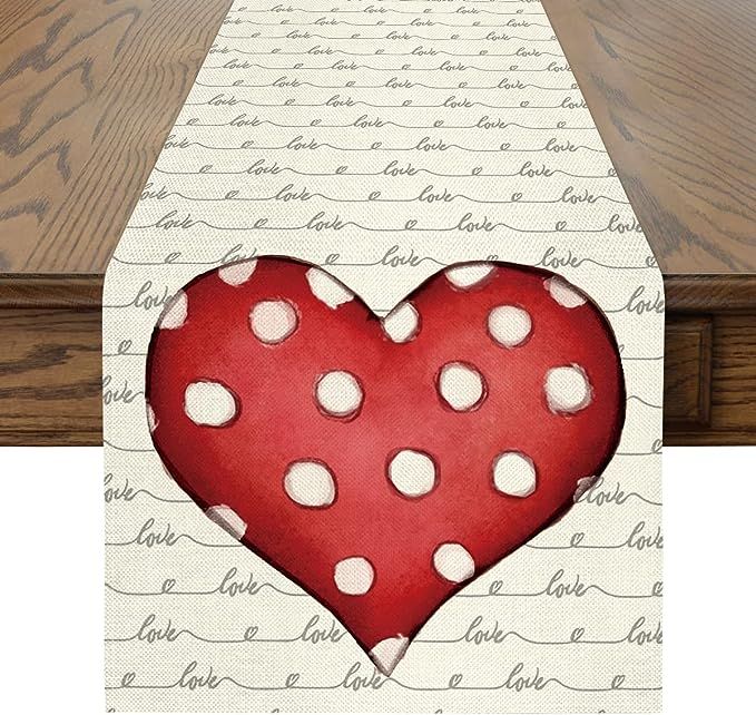 Artoid Mode Polka Dot Heart Love Valentine's Day Table Runner, Seasonal Anniversary Wedding Holid... | Amazon (US)