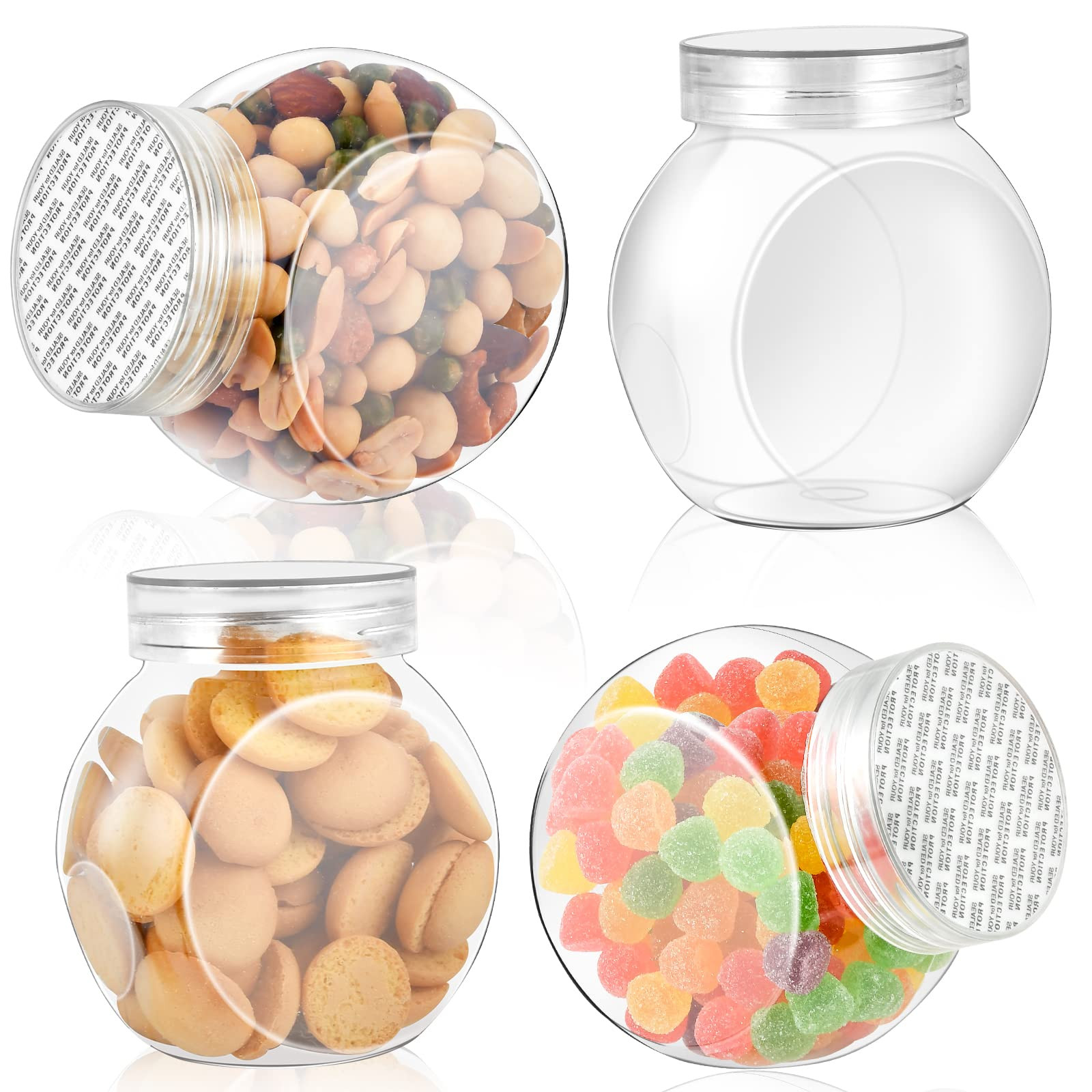 4-Pack 14.5 oz Clear Plastic Candy Jars with Lids, Airtight Candy containers for Individual Porti... | Amazon (US)