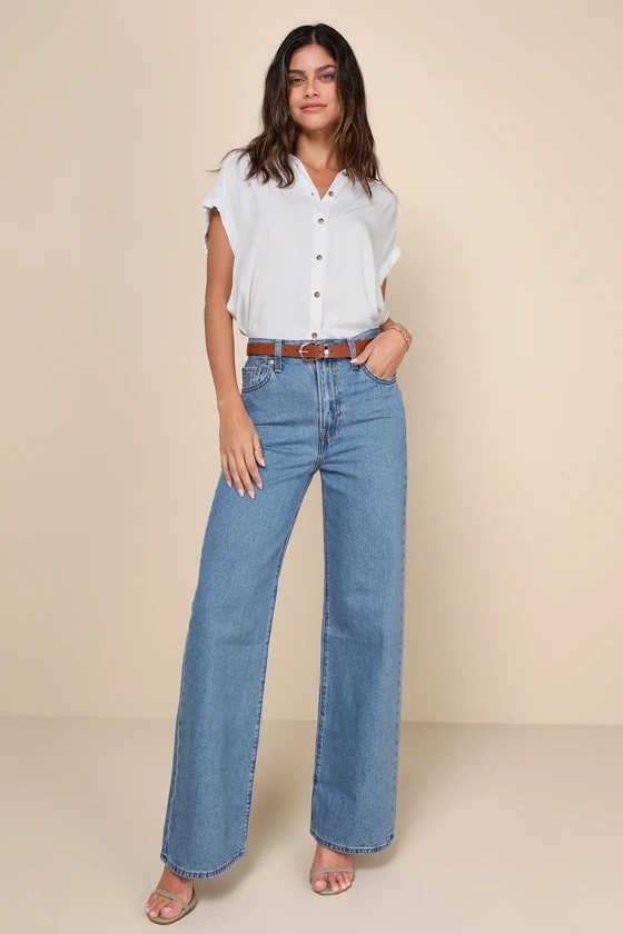 Ribcage Medium Wash Wide-Leg High-Waisted Denim Jeans | Lulus