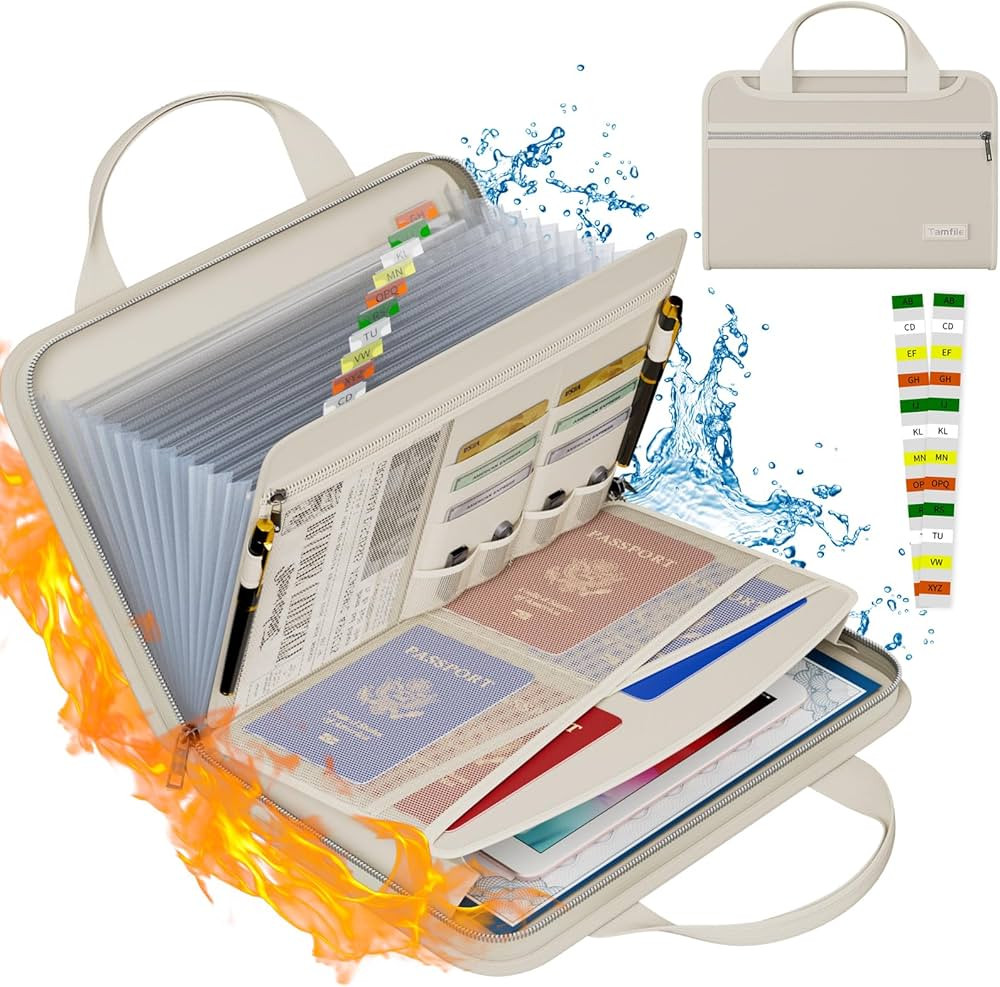 Tamfile Fireproof Accordion File Organizer with Handle, 13 Pocket Transparent Expanding File Fold... | Amazon (US)