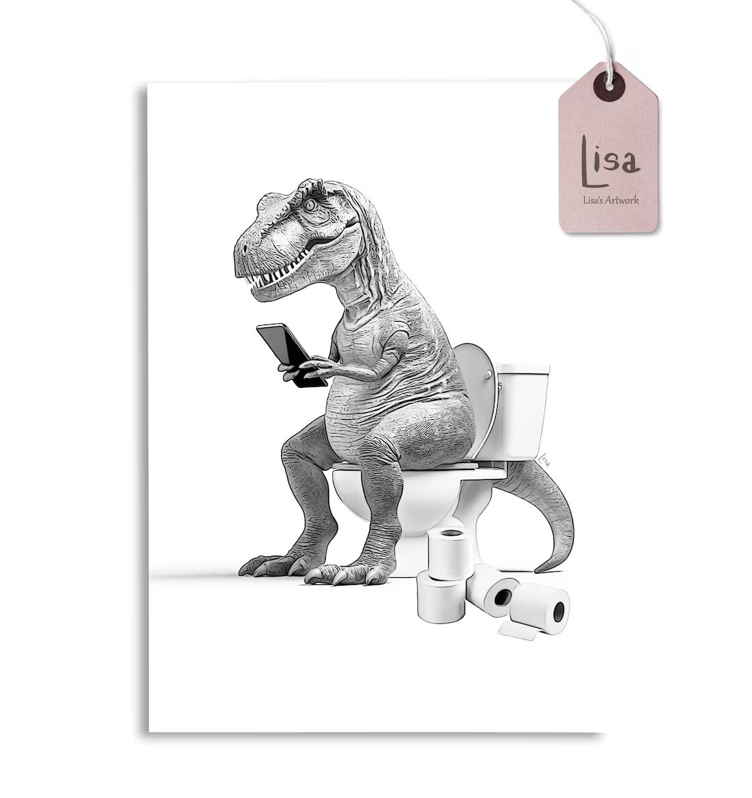 Bathroom Art, T-rex, Dinosaur, Dinosaur Decor, Bathroom Wall Art, Bathroom Kids Art, Bathroom Dec... | Etsy (US)