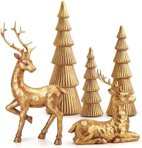 Hommtina Reindeer Christmas Decoration and Mini Trees, Lucky Reindeer Statues for Indoor Home Dec... | Amazon (US)