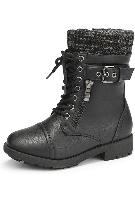 DREAM PAIRS Women's Winter Lace up Mid Calf Combat Riding Military Boots | Amazon (US)