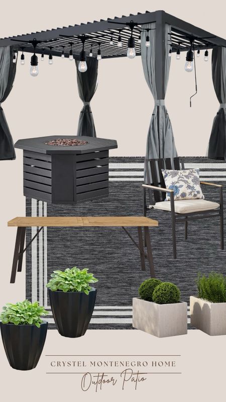 Home. Outdoor furniture. Patio ideas. Fire pit. Outdoor seating, Bistro lights. Create tranquil ambience in a peaceful outdoor retreat. Love the sharp look of the dark theme.

#LTKSeasonal #LTKhome #LTKGiftGuide
