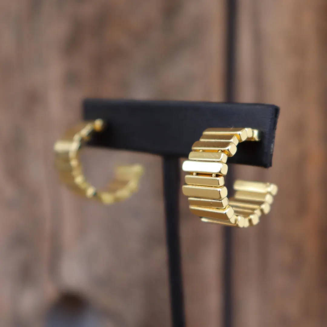 90s Earrings | Gold Tone Hoop Earrings | Chunky Watchband Watch Band Hoop Earrings | Coil Slinky ... | Etsy (US)