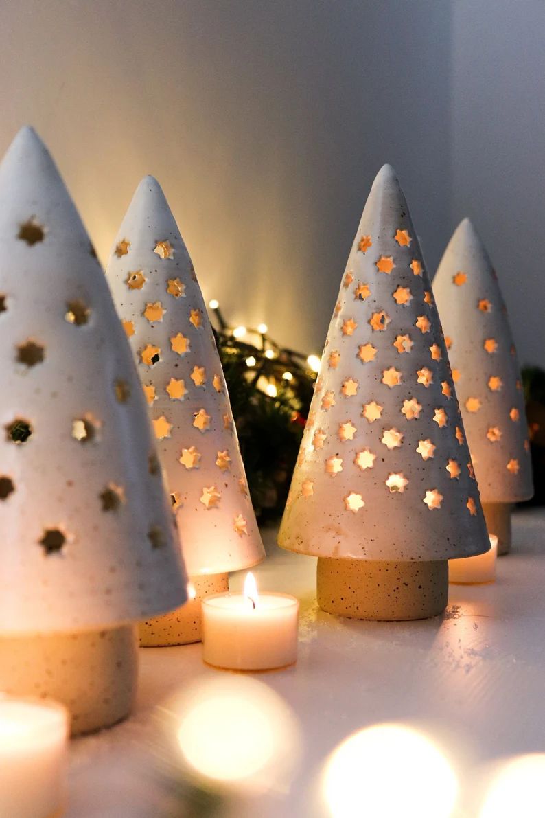 Handmade Ceramic Christmas Tree Candle Holder Tea Light  - Etsy | Etsy (US)
