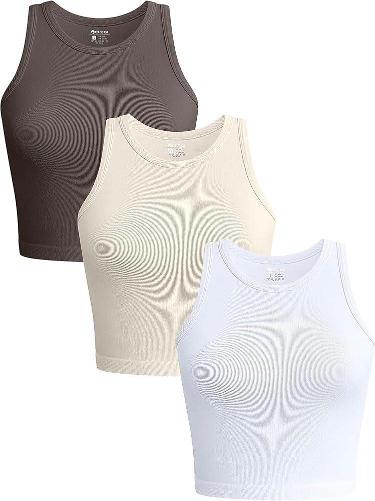 OQQ Women's 3 Piece Tank Tops Ribbed Seamless Yoga Shirts Workout Exercise Racerback Crop Tops | Amazon (US)