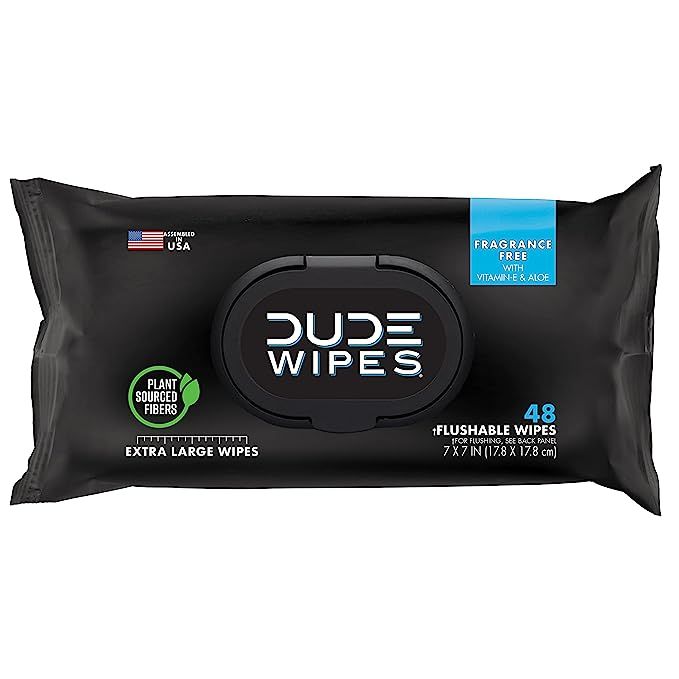 DUDE Wipes Flushable Wipes - 1 Pack, 48 Wipes - Unscented Wet Wipes with Vitamin-E & Aloe for at-... | Amazon (US)