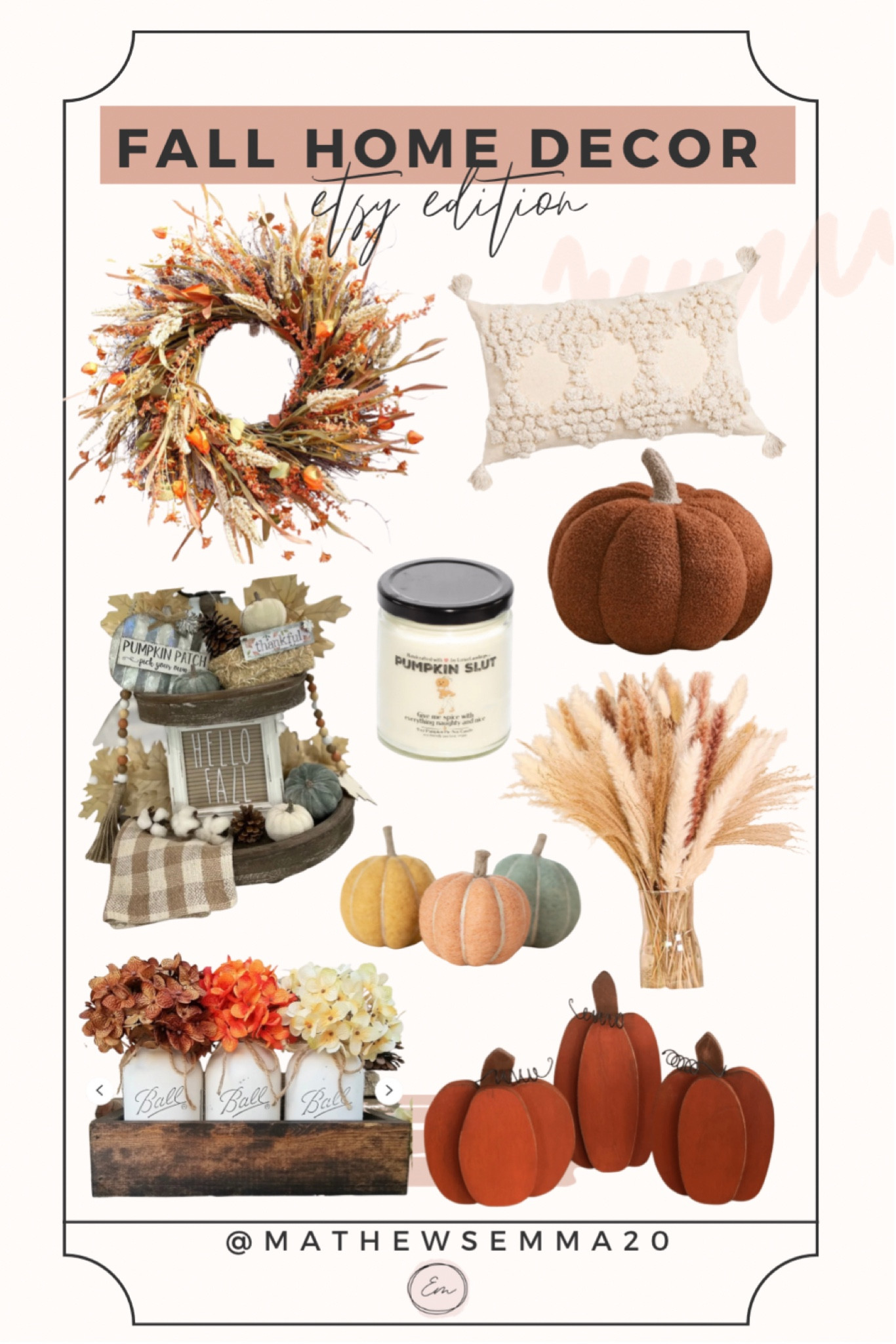 Fall Home Decor
Etsy
Fall decorations
For the home
Throw pillows
Farmhouse
Pumpkins
Candle
Fall candle
Fall wreath
Handmade

#LTKSeasonal #LTKunder50 #LTKhome