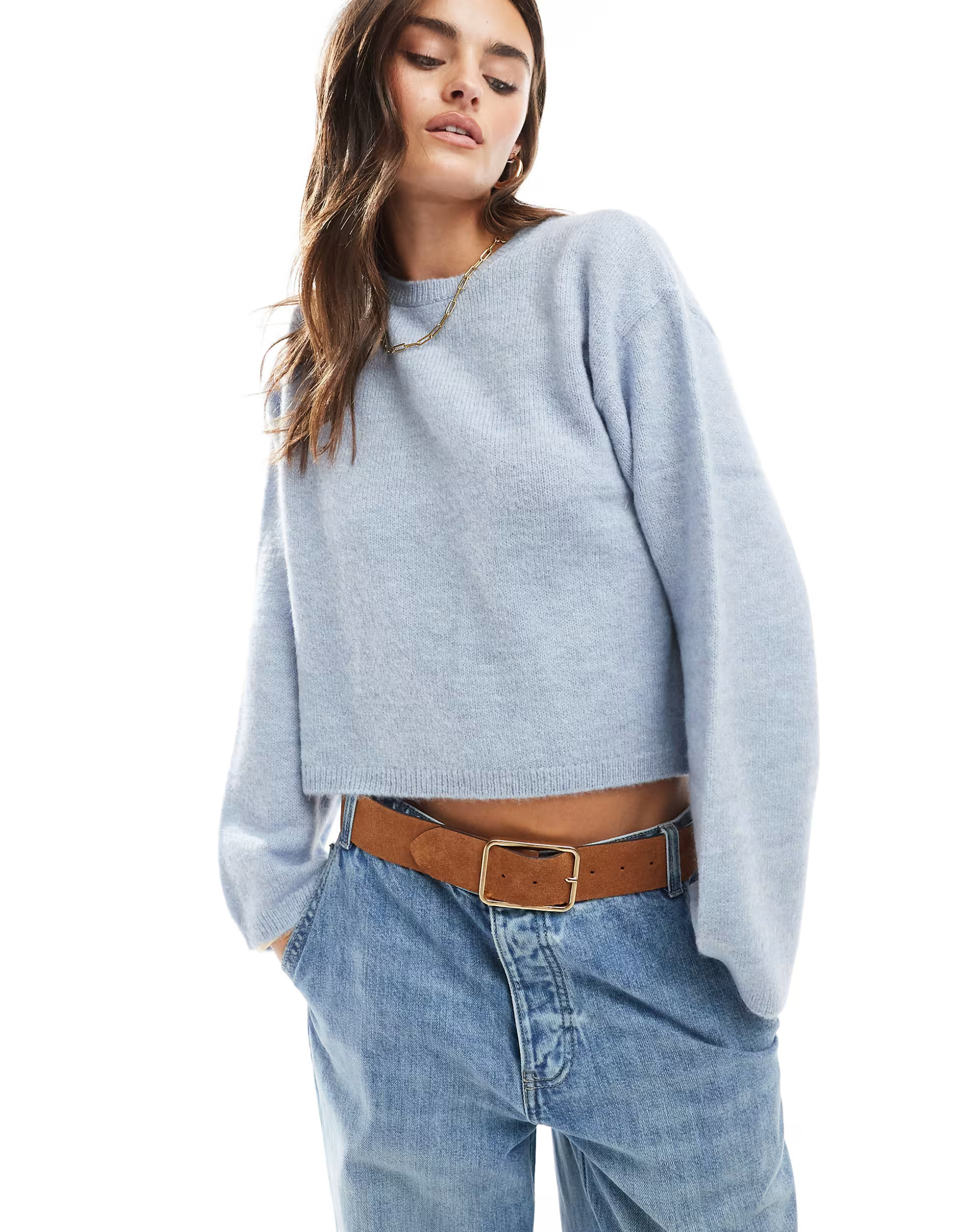 ASOS DESIGN fluffy knitted dropped shoulder jumper in blue | ASOS | ASOS (Global)
