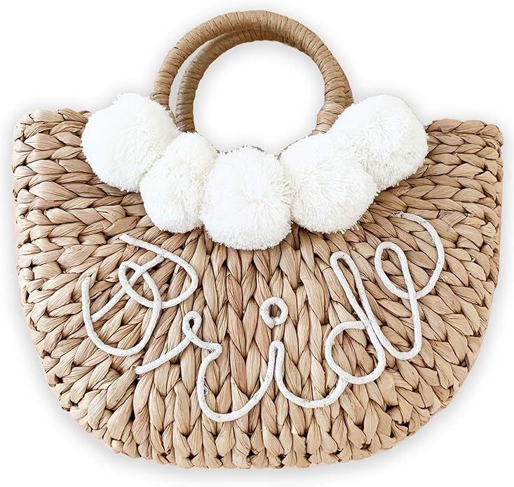 Bride Straw Purse for Honeymoon Bridal Shower Gift Handmade Summer Beach Tote Bag | Amazon (US)