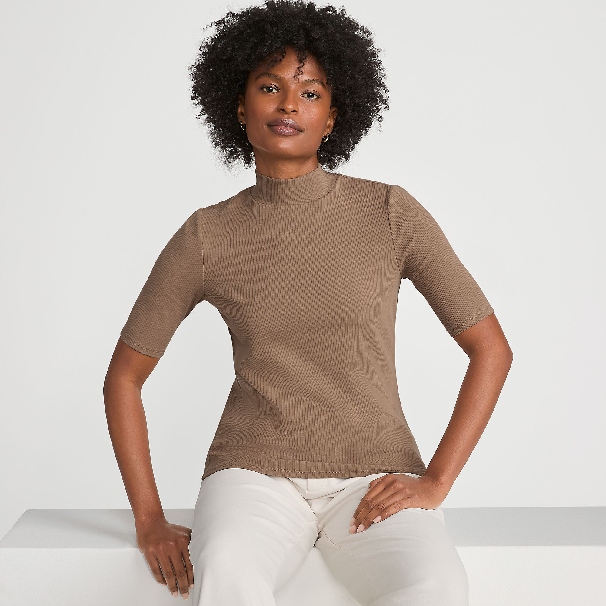 Women's Wide Rib Mock Turtleneck | Lands' End (US)