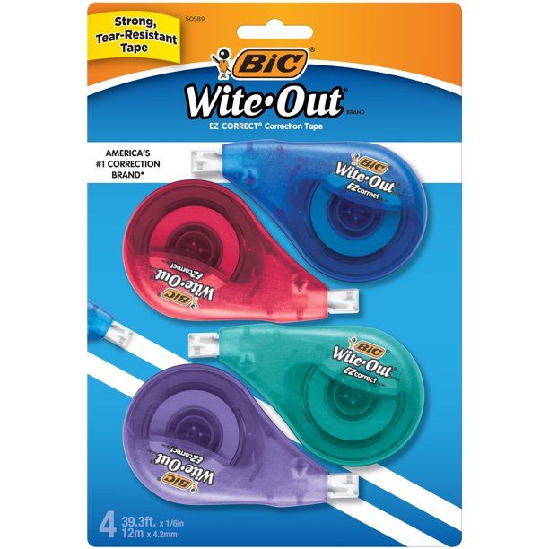 BIC Wite-Out Brand EZ Correct Correction Tape, White Tape, Applies Dry For Instant Fixes, Colorfu... | Walmart (US)