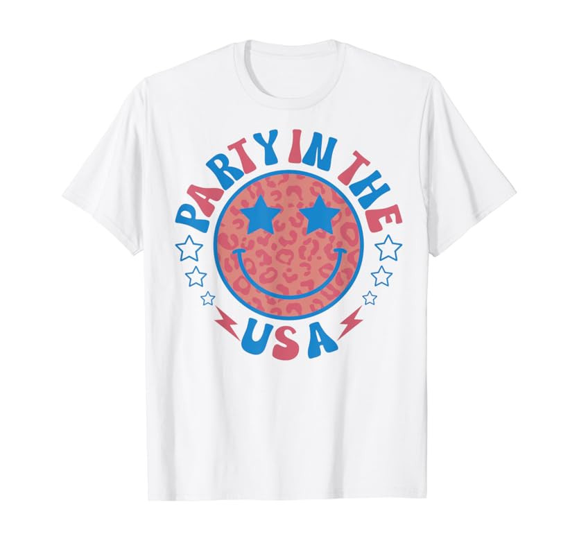 Party in the USA 4th of July Preppy Smile Shirts Men Women T-Shirt | Amazon (US)