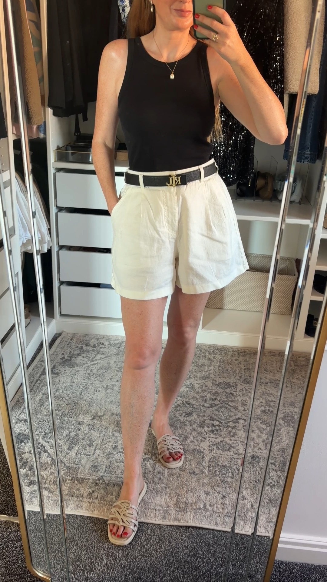 Heatwave dressing ☀️🤍 Keeping it light, easy & chic. Black tank + linen shorts = my summer uniform. Both the Shorts and Sandals are also on sale and still in stock! @UNIQLO 

 #LTKuk #LTKsummer #LTKsale