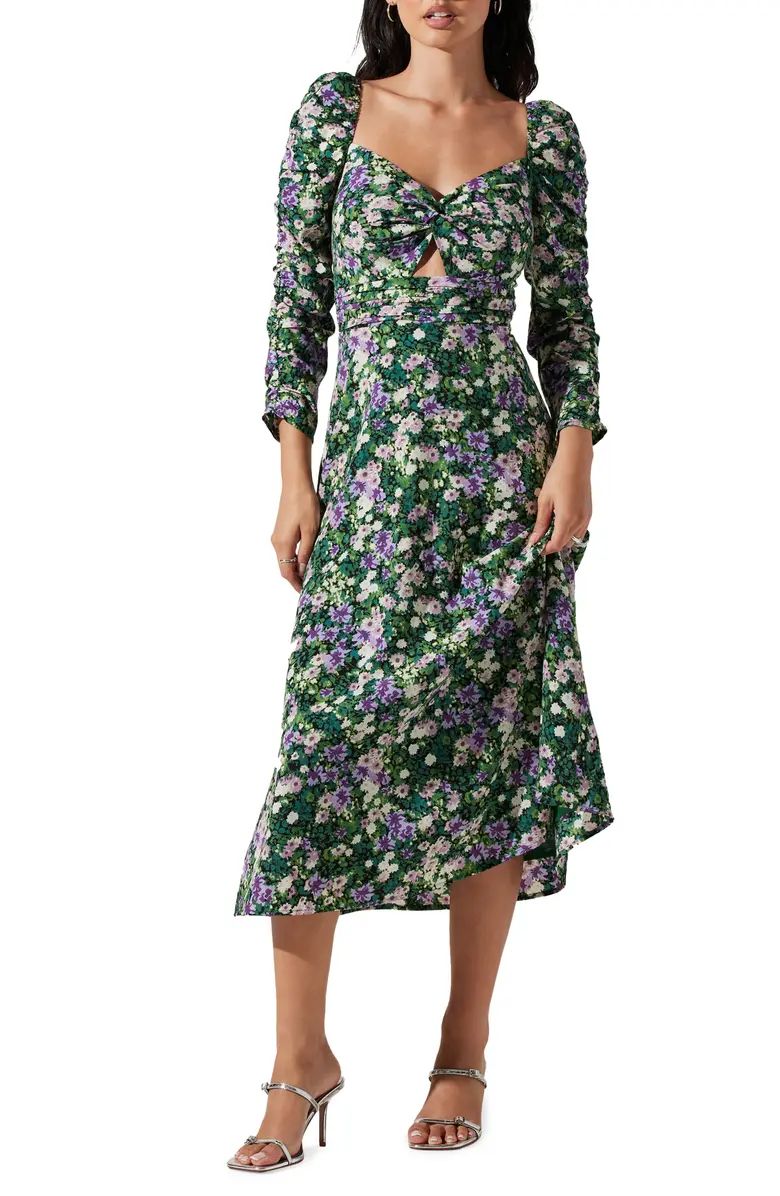 Floral Keyhole Long Sleeve Midi Dress | Nordstrom