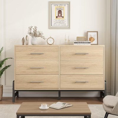 52" Wide Dresser, 6 Dresser for Bedroom, Wooden Closet Storage Chest, 6-Drawer Cabinet, for Living Room, Bedroom, Entryway, Natural Oak | Target