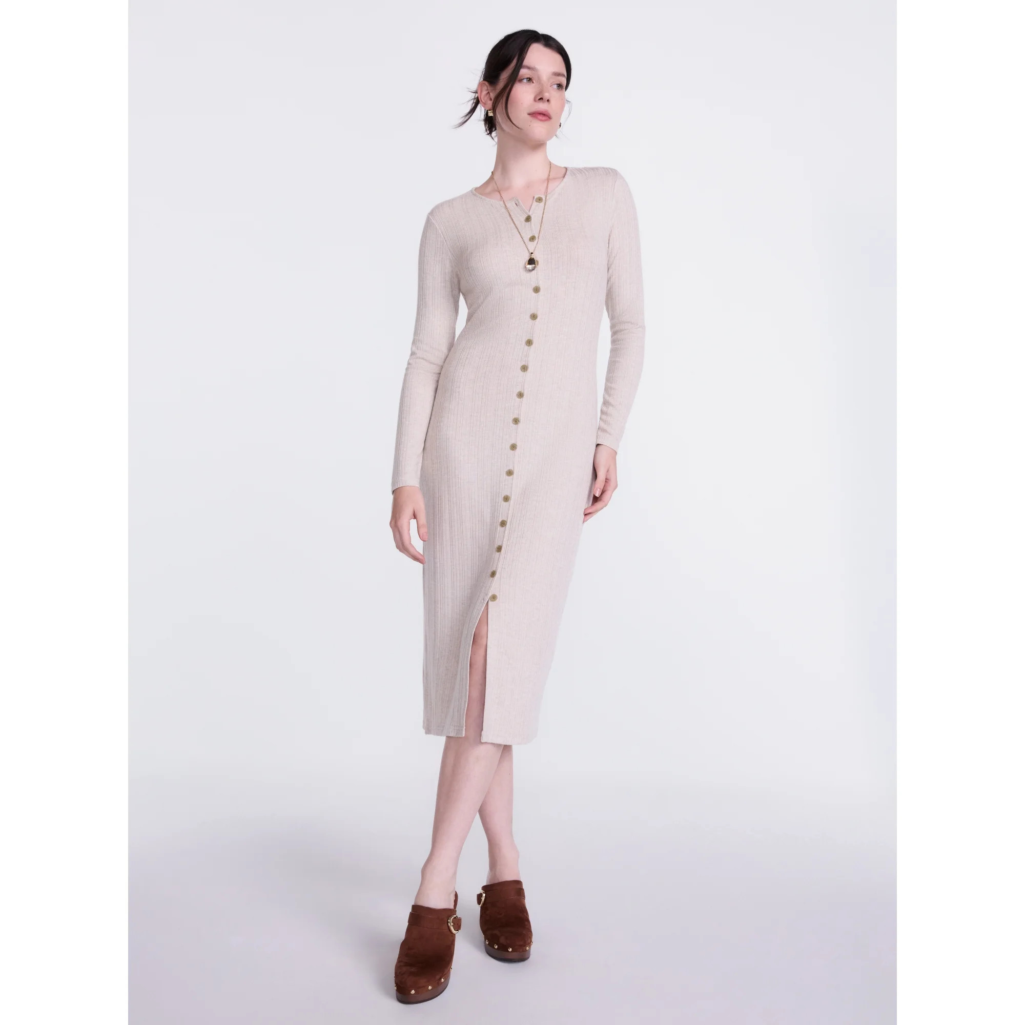 Scenario Women s Cardigan Midi Dress with Long Sleeves  Sizes XS-XXXL | Walmart (US)