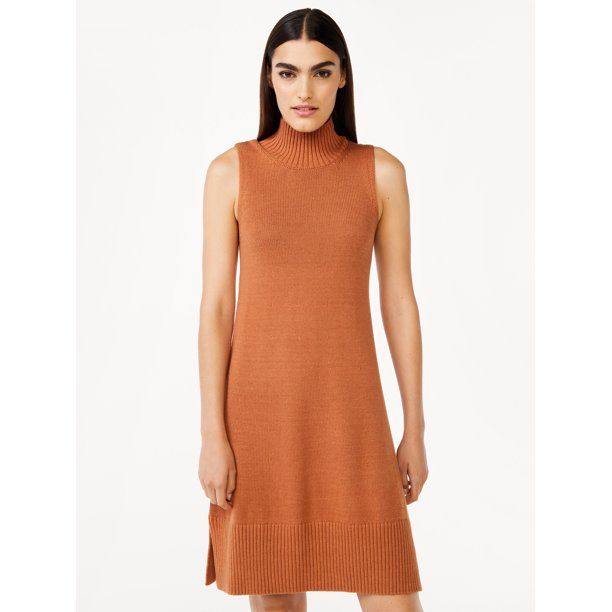 Free Assembly Women's Sleeveless Tall Neck Ribbed Sweater Mini Dress - Walmart.com | Walmart (US)