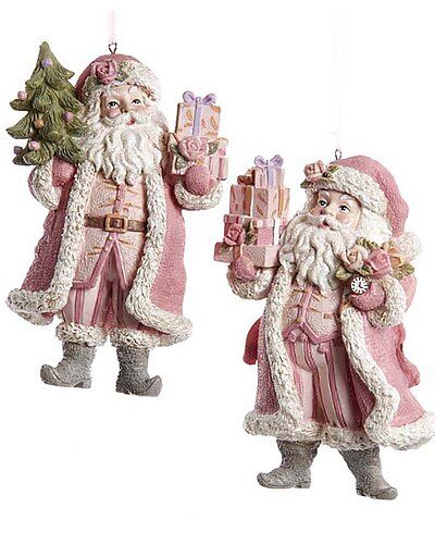 Kurt Adler 5in Resin Blush Pink Santa Set of 2 Ornaments | Gilt