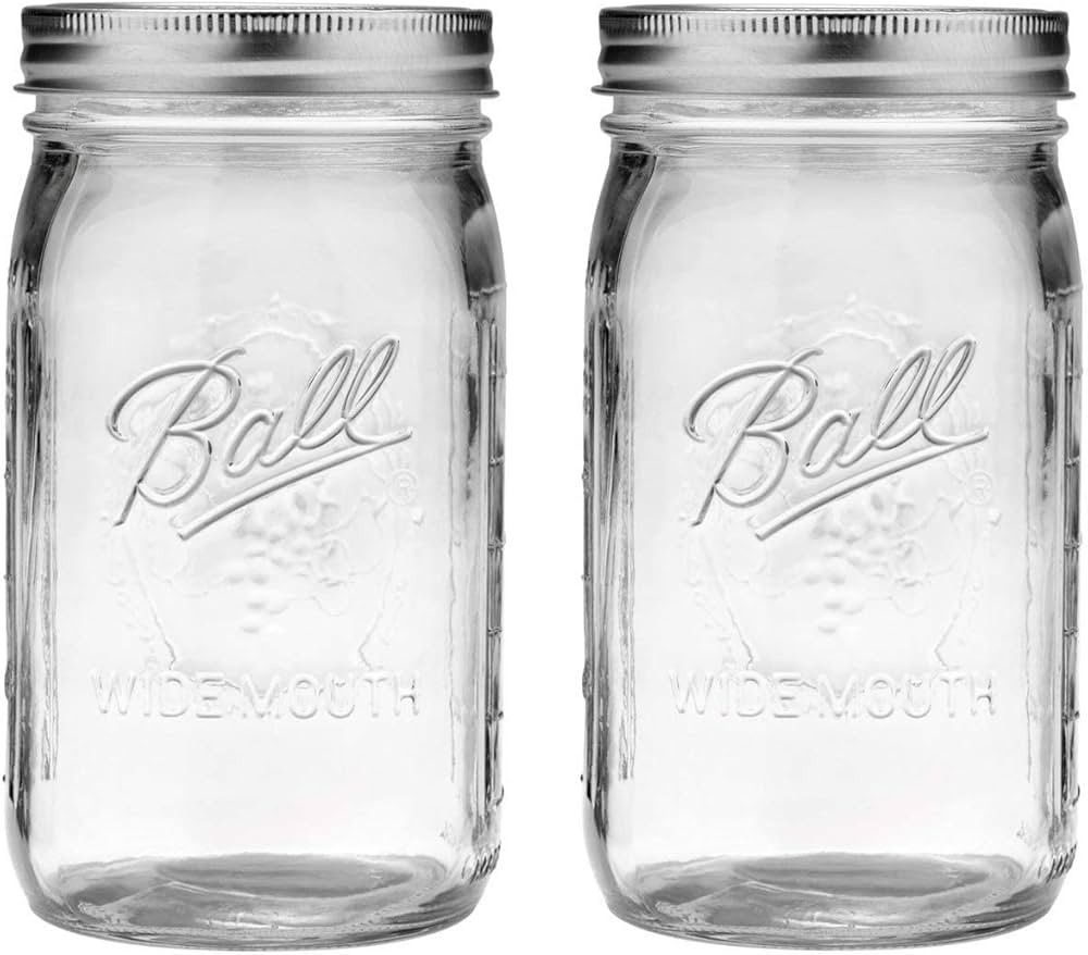 2 Mason Jar Wide Mouth 32 oz. (Quart) with Lid and Band - Clear | Amazon (US)